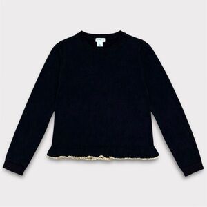 Crewcuts Girls Black Peplum Sweater Gold Metallic Trim Ruffle Hem Size 8